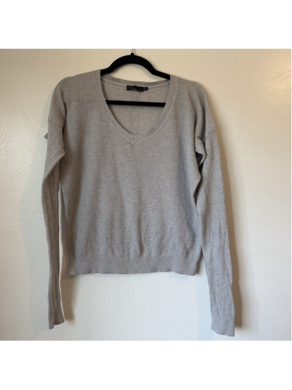 PrAna Lightweight Waffle Knit V-Neck Sweater Long Sleeve Grey Size Small